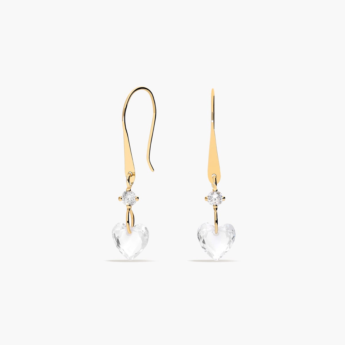 Pendientes largos corazón de oro 18K circonitas 27 mm