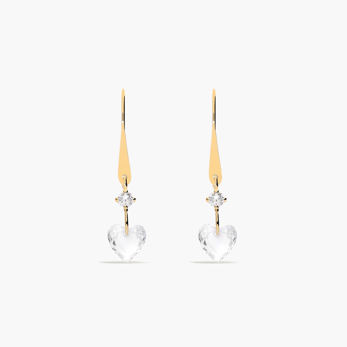 Pendientes largos corazón de oro 18K circonitas 27 mm