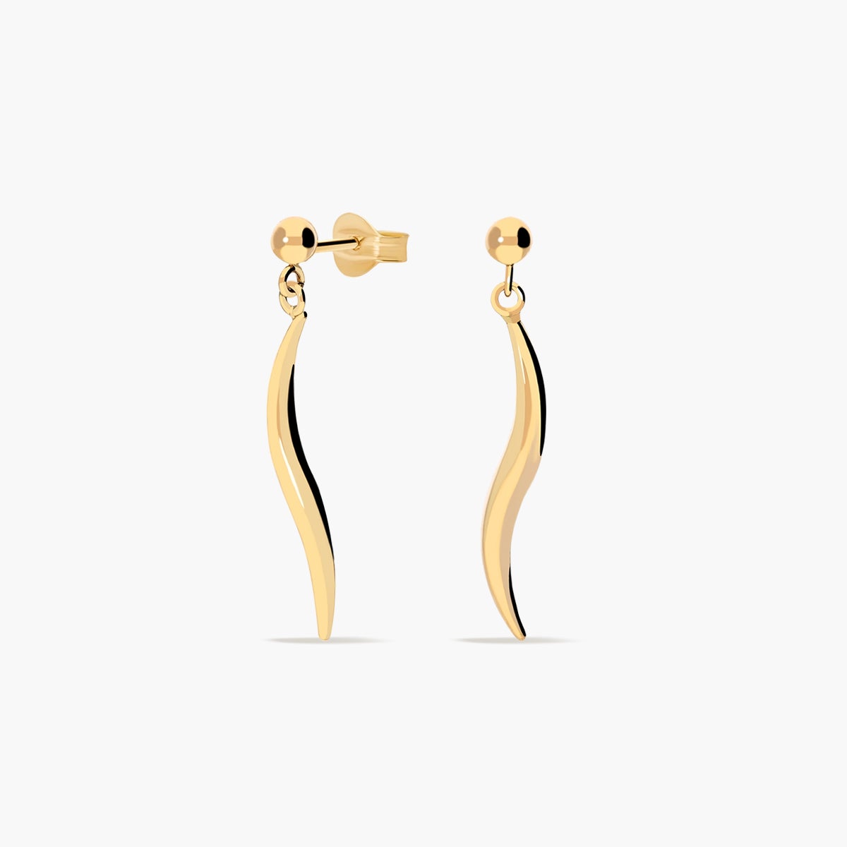 Pendientes largos forma onda de oro 18K 26 mm