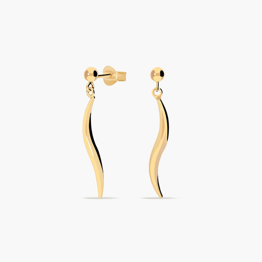 Pendientes largos forma onda de oro 18K 26 mm
