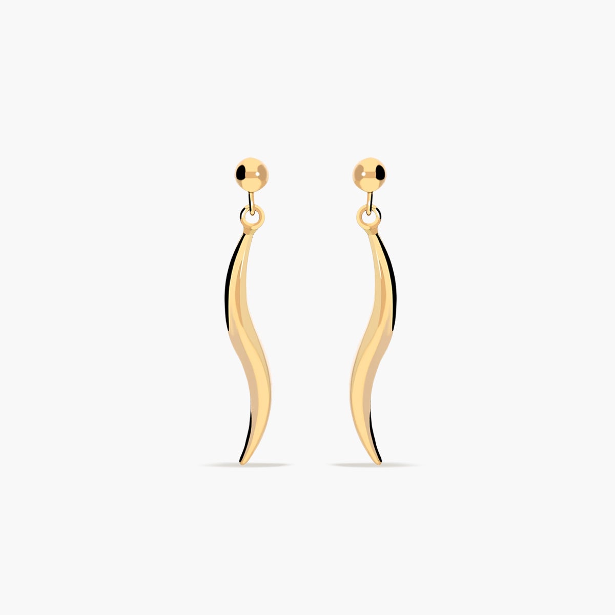 Pendientes largos forma onda de oro 18K 26 mm