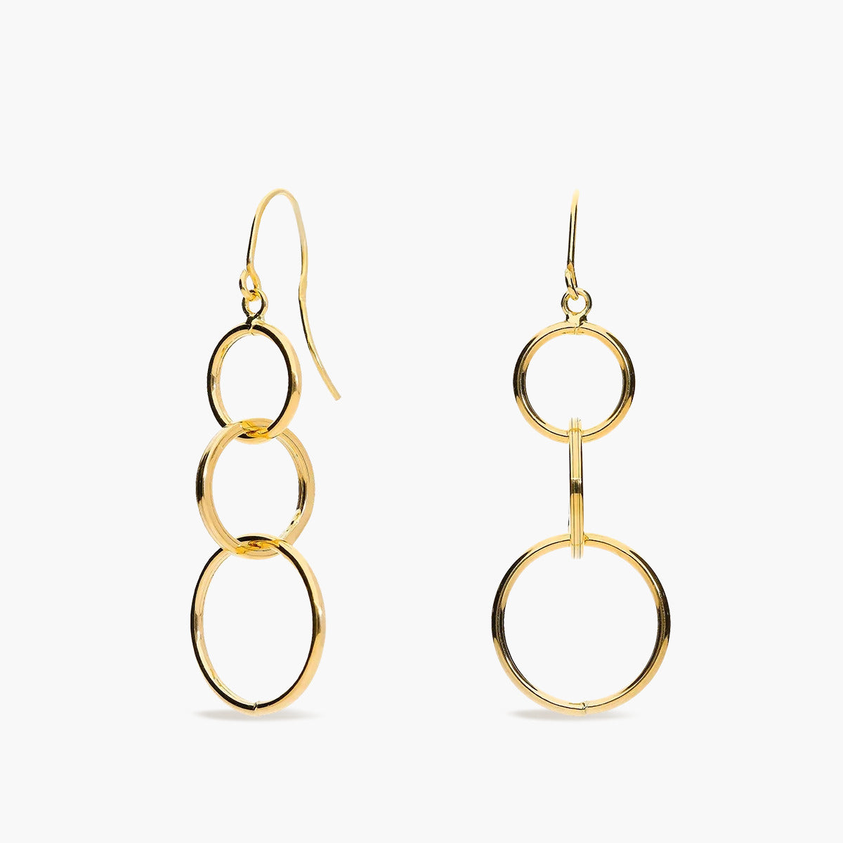 Pendientes largos triple círculo de oro 18K 37 mm