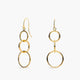 Pendientes largos triple círculo de oro 18K 37 mm