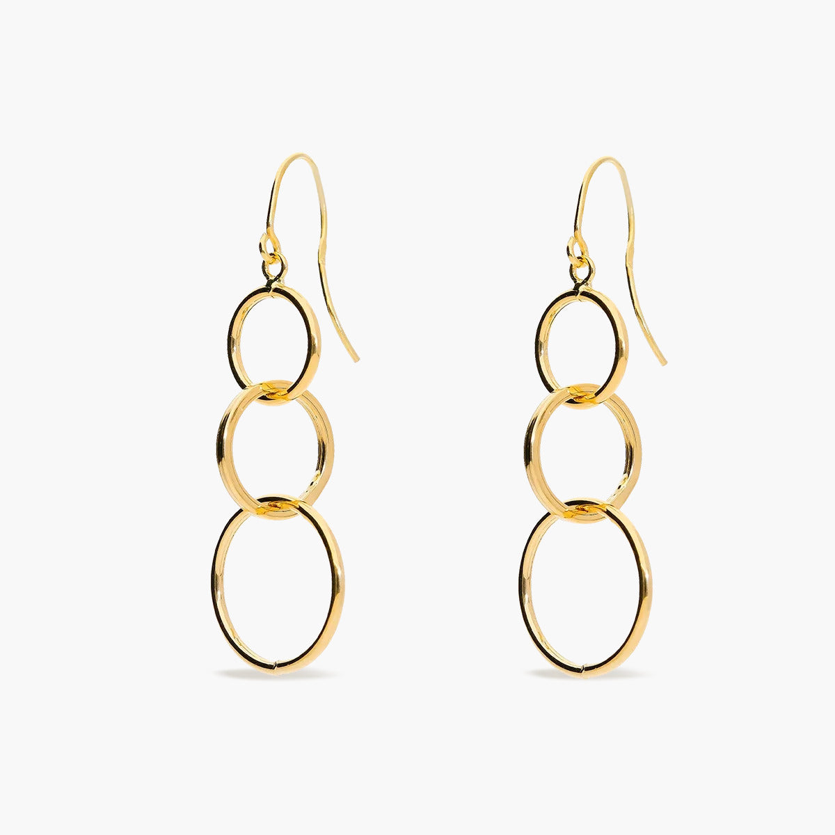 Pendientes largos triple círculo de oro 18K 37 mm