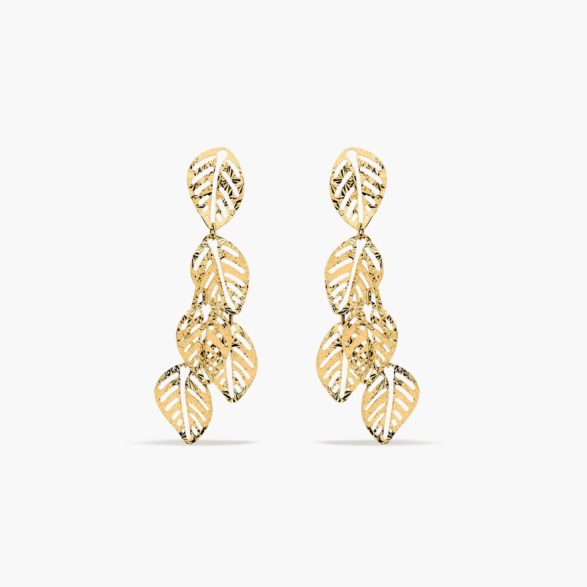 Pendientes largos hojas de oro 18K 35 mm