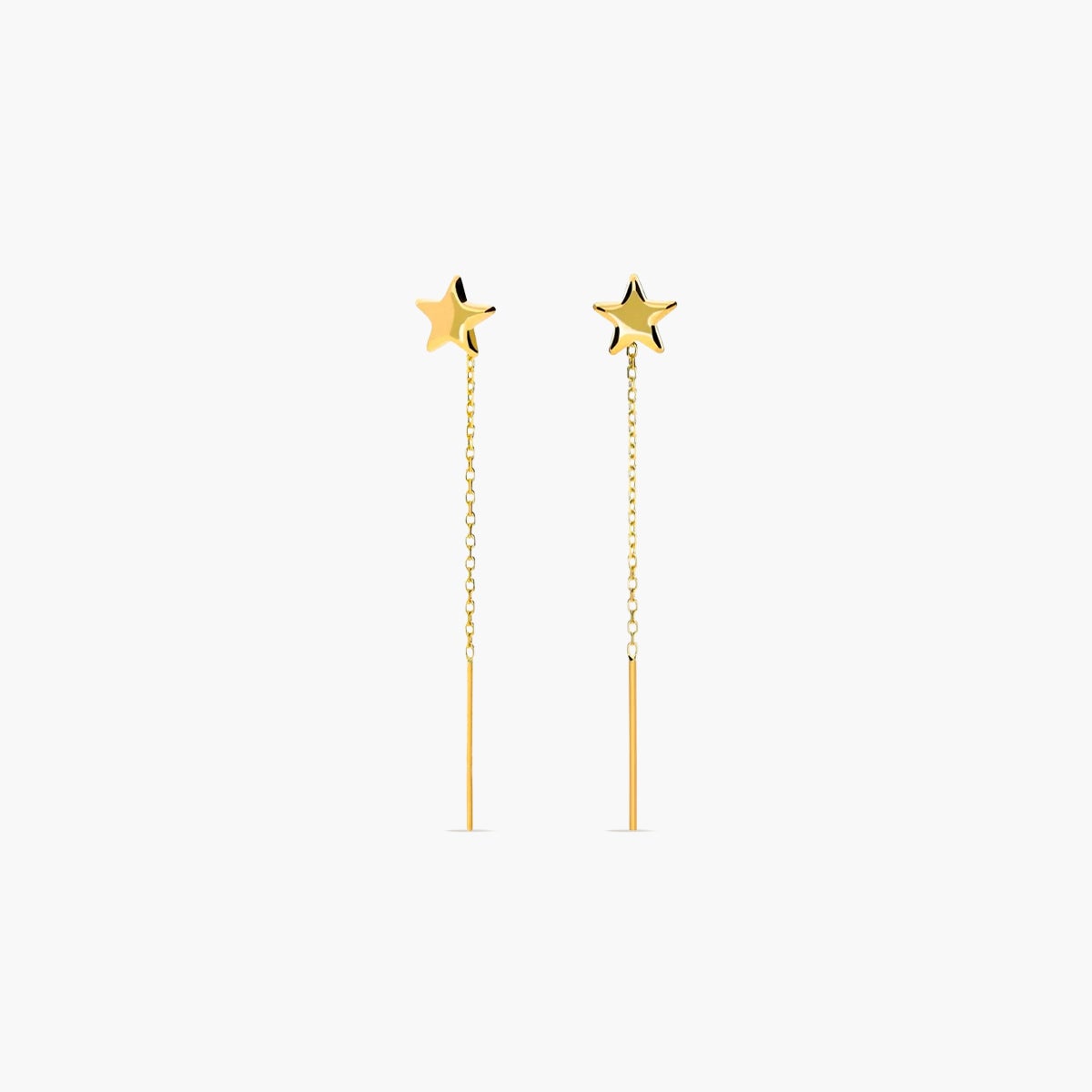 Pendientes largos estrella de oro 18K 50 mm