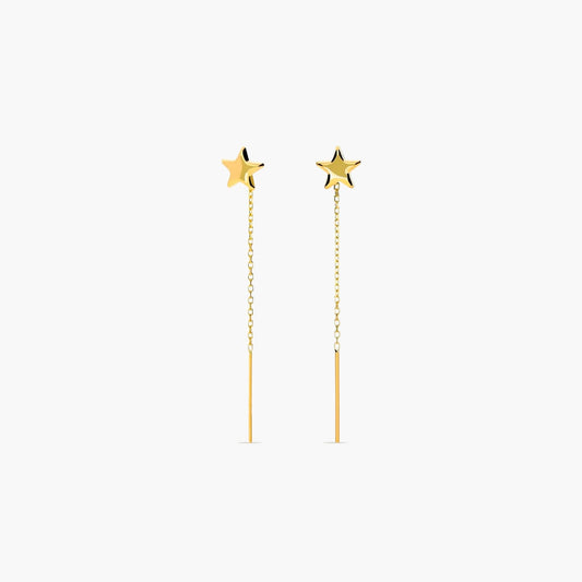 Pendientes largos estrella de oro 18K 50 mm
