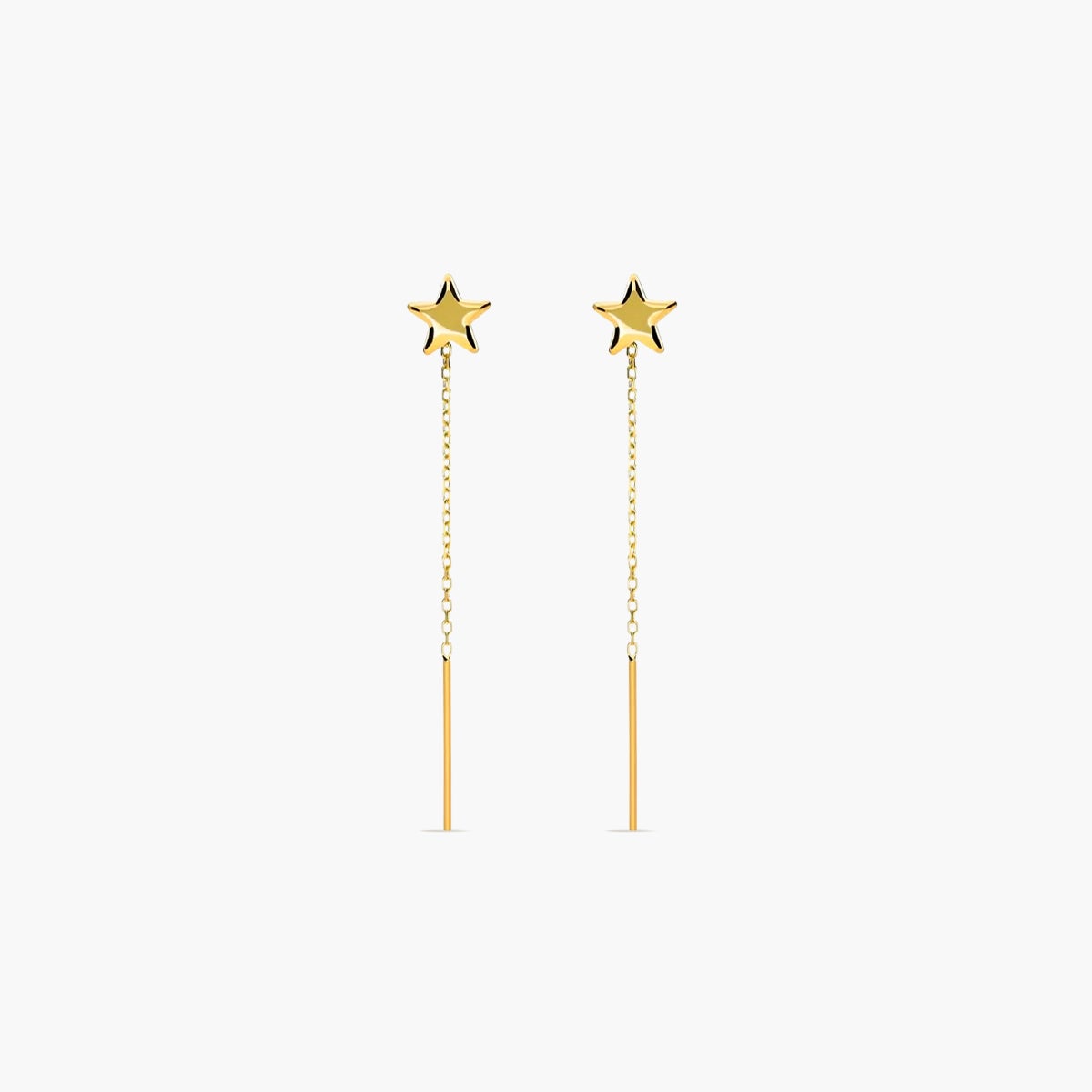 Pendientes largos estrella de oro 18K 50 mm