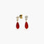 Pendientes largos de oro 18K coral y circonita 16 mm