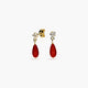 Pendientes largos de oro 18K coral y circonita 16 mm