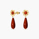 Pendientes largos flor de oro 18K coral 25 mm