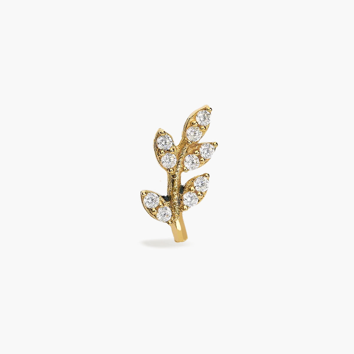 Piercing de oreja de oro 18K circonitas hoja 9 mm