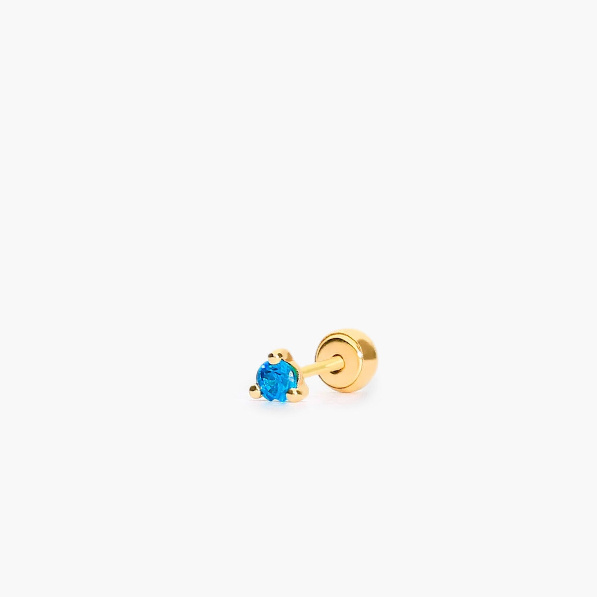 Piercing de oreja de oro 18K circonita redonda azul 2 mm