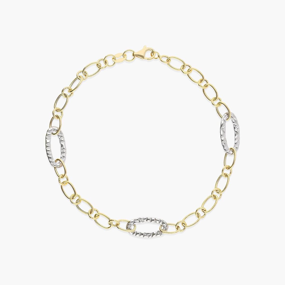 Pulsera de oro bicolor 18K eslabón anillas oval 19 cm