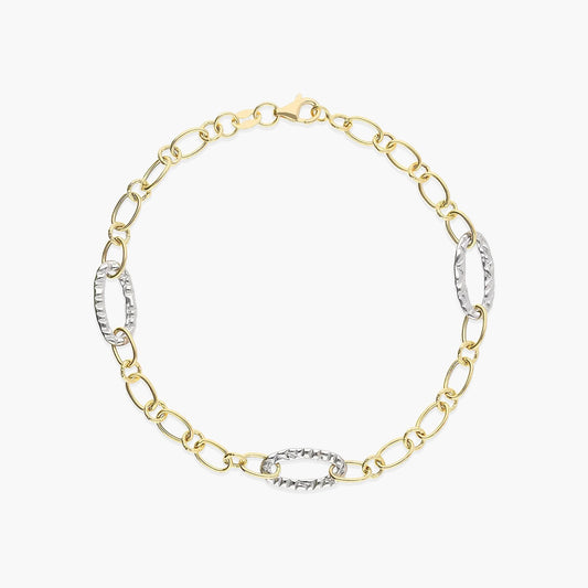Pulsera de oro bicolor 18K eslabón anillas oval 19 cm