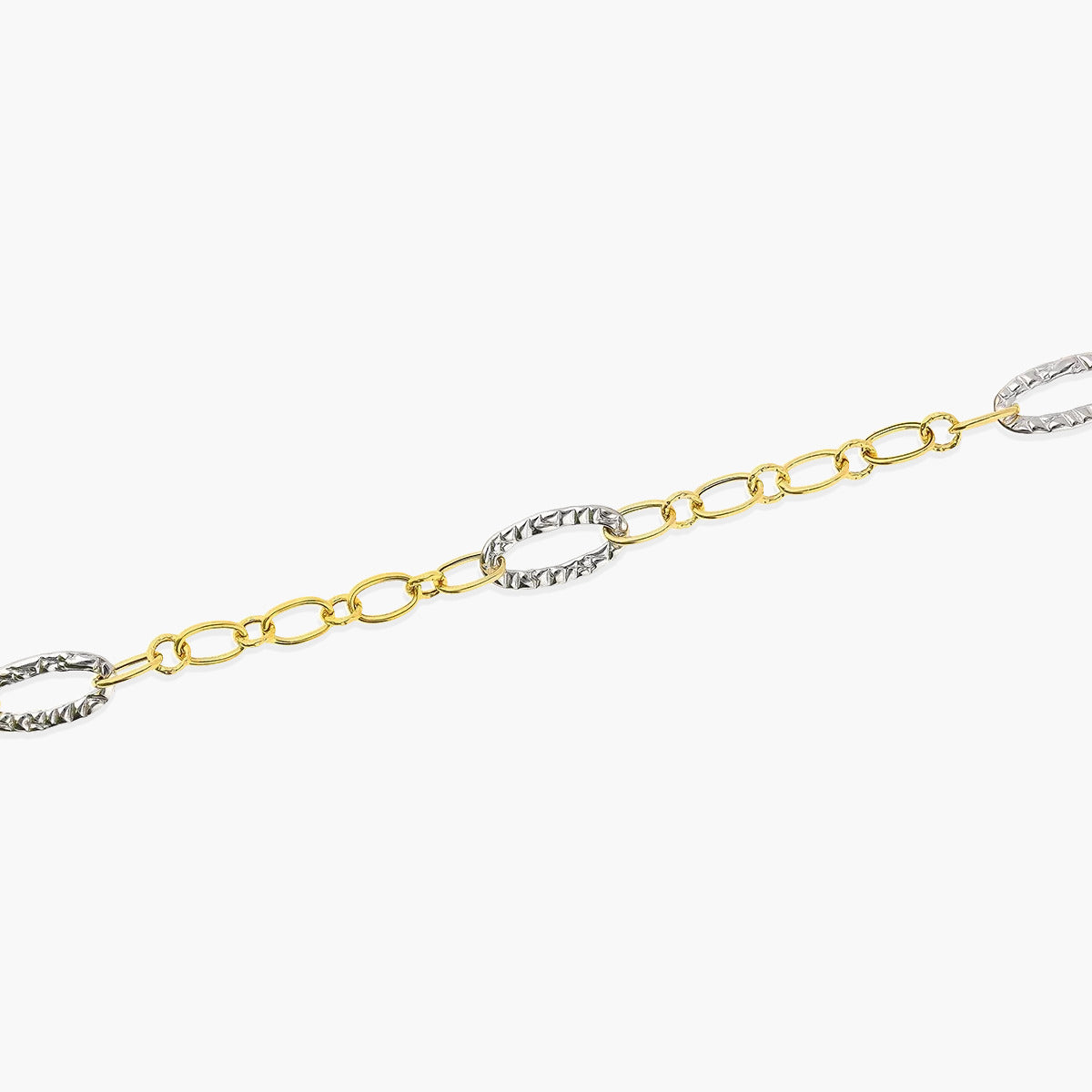 Pulsera de oro bicolor 18K eslabón anillas oval 19 cm