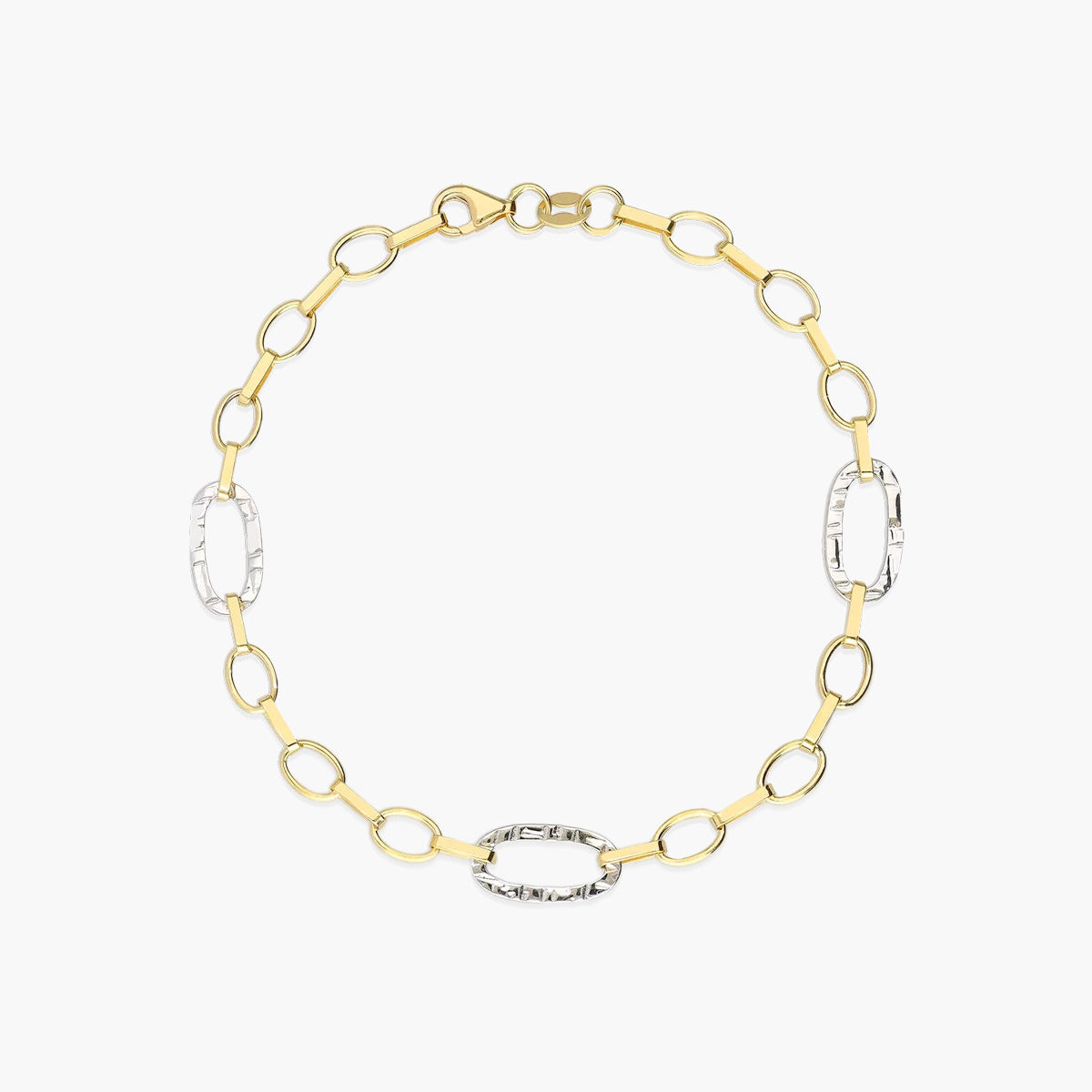 Pulsera de oro bicolor 18K eslabón anillas oval 19 cm