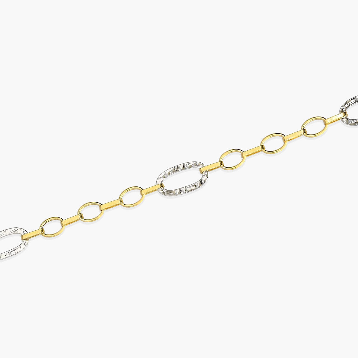 Pulsera de oro bicolor 18K eslabón anillas oval 19 cm