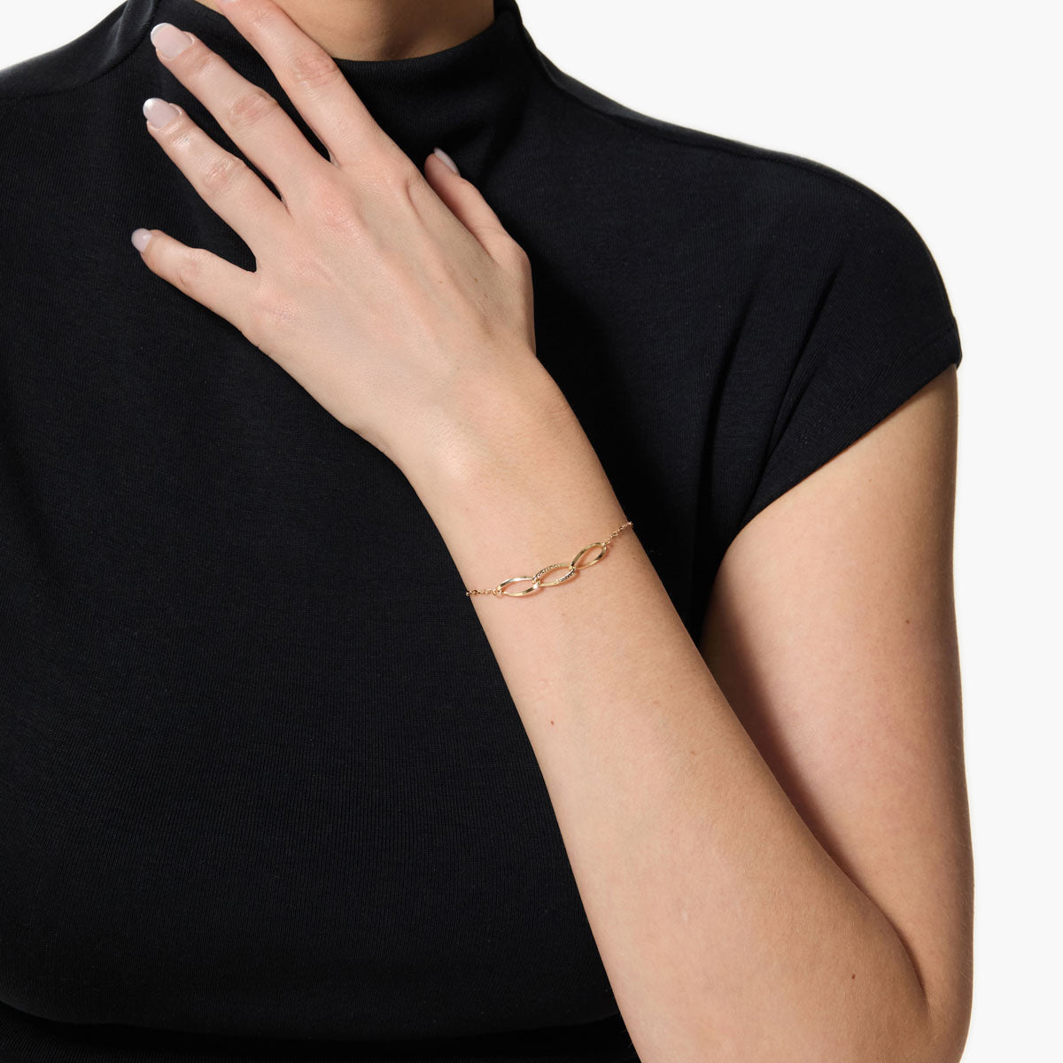 Pulsera de oro 18K eslabón anillas oval y cadena 19 cm