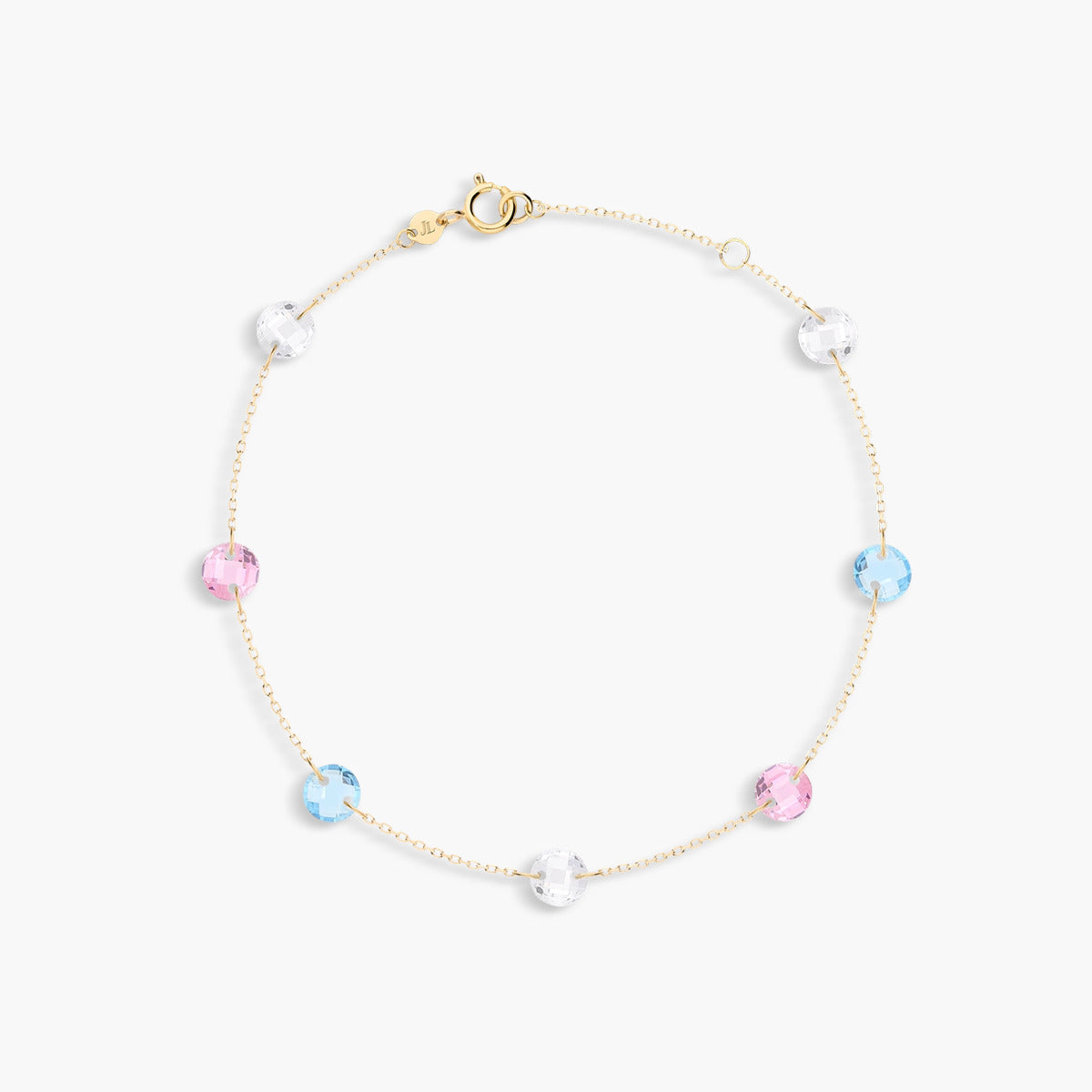 Pulsera de oro 18K circonitas multicolor 16-18 cm
