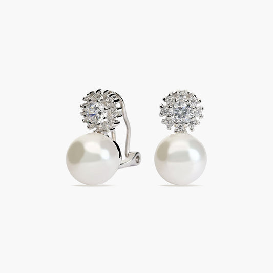Pendientes de plata 1ª ley con perlas y circonitas 17 mm