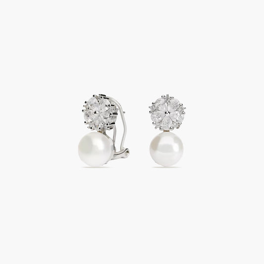 Pendientes de plata 1ª ley con perlas y circonitas 19 mm