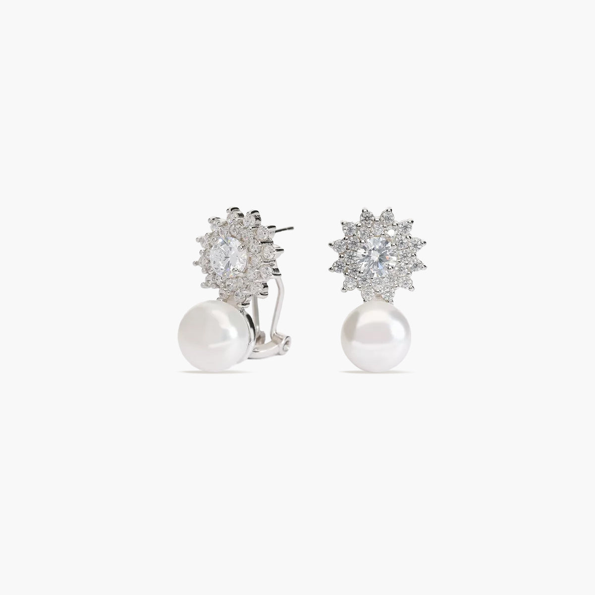 Pendientes de plata 1ª ley con perlas y circonitas 21 mm