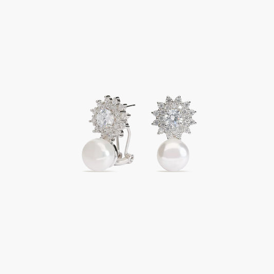 Pendientes de plata 1ª ley con perlas y circonitas 21 mm