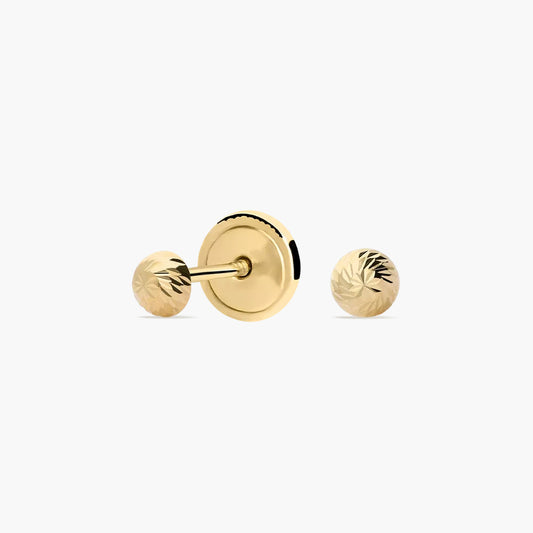 Pendientes de oro 18K media bola lapidado para bebé 3 mm