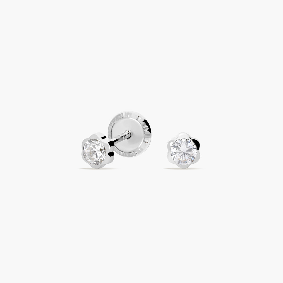 Pendientes margarita de oro blanco 18K circonitas para bebé 3 mm