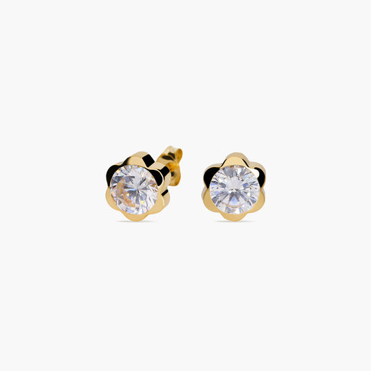 Pendientes margarita de oro 18K circonitas 6 mm