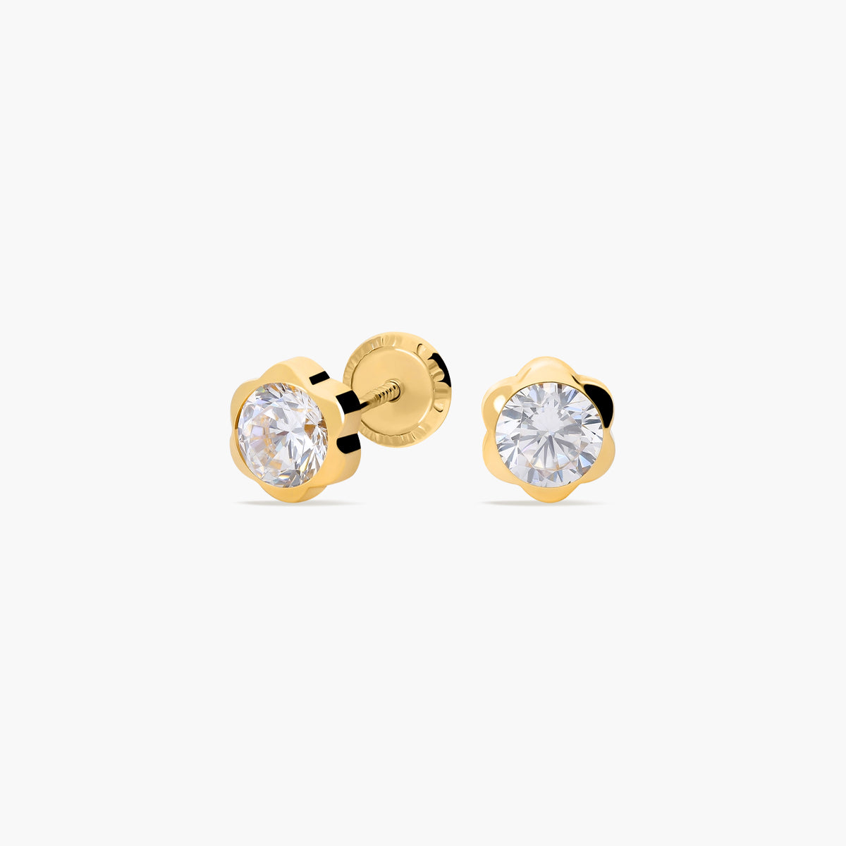 Pendientes margarita de oro 18K circonitas para bebé 5 mm