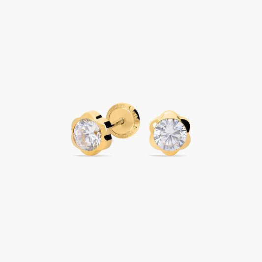 Pendientes margarita de oro 18K circonitas para bebé 5 mm
