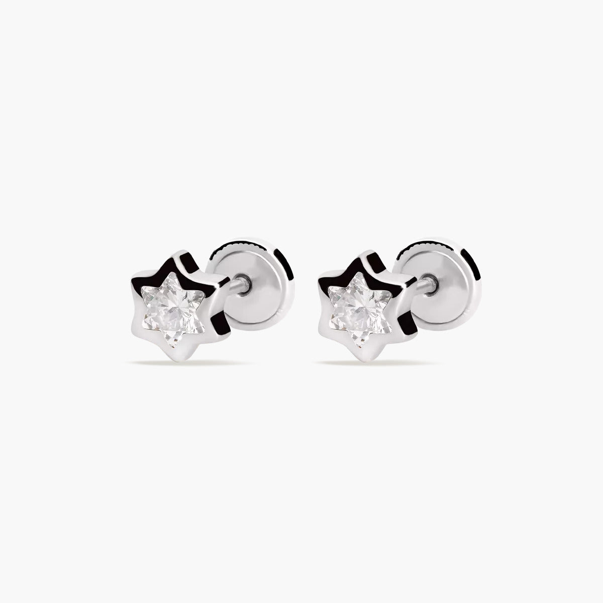Pendientes estrella de oro blanco 18K circonitas para bebé 4 mm