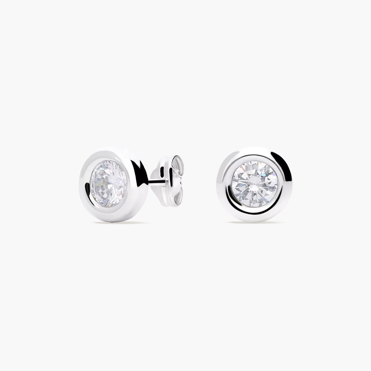 Pendientes redondos de oro blanco 18K circonitas 7 mm