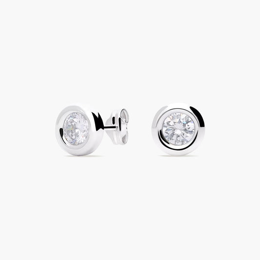 Pendientes redondos de oro blanco 18K circonitas 7 mm
