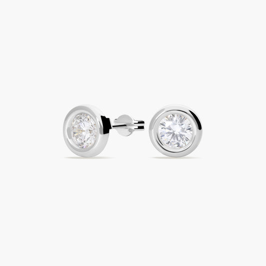 Pendientes redondos de oro blanco 18K circonitas 9 mm