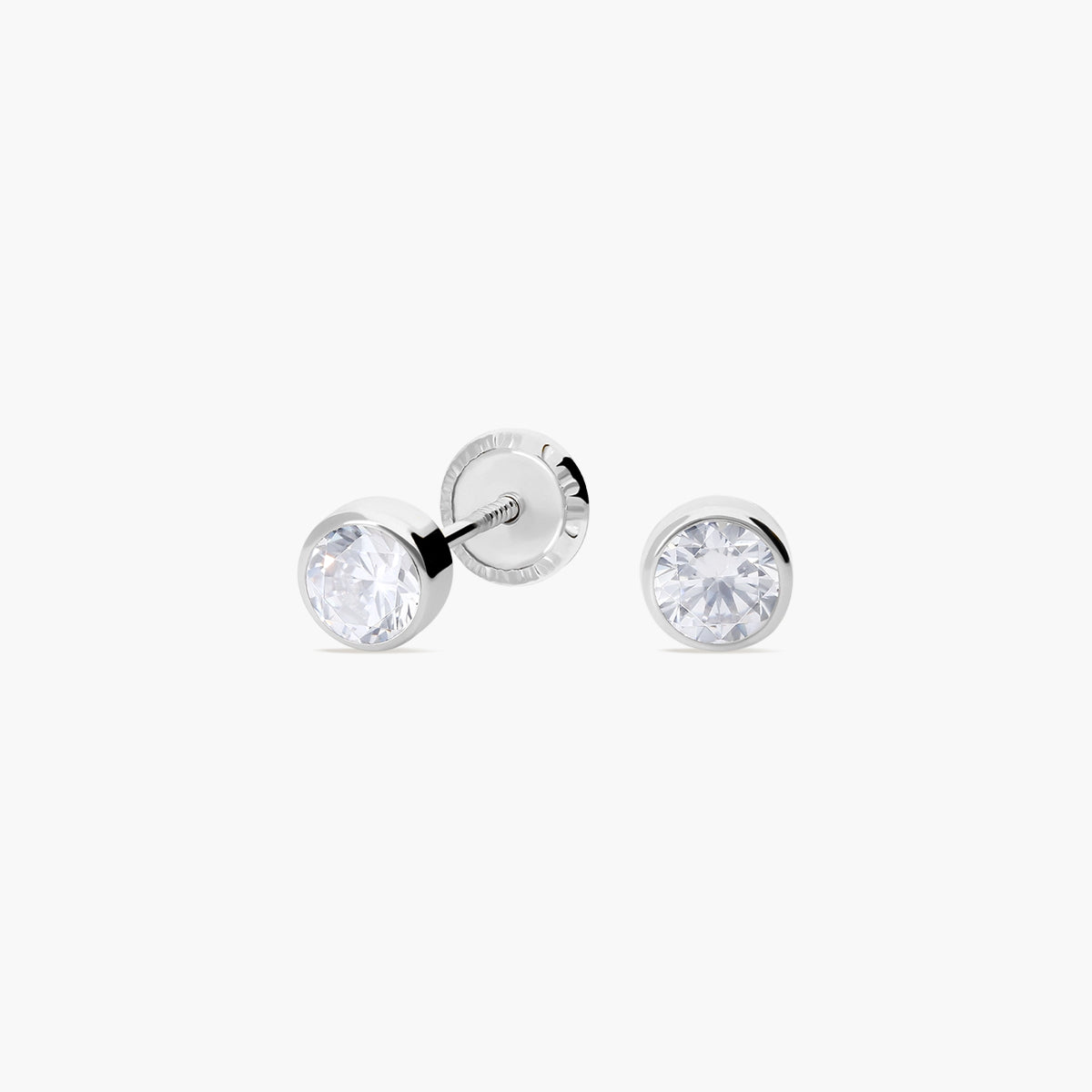 Pendientes redondos de oro blanco 18K circonitas para bebé 4 mm