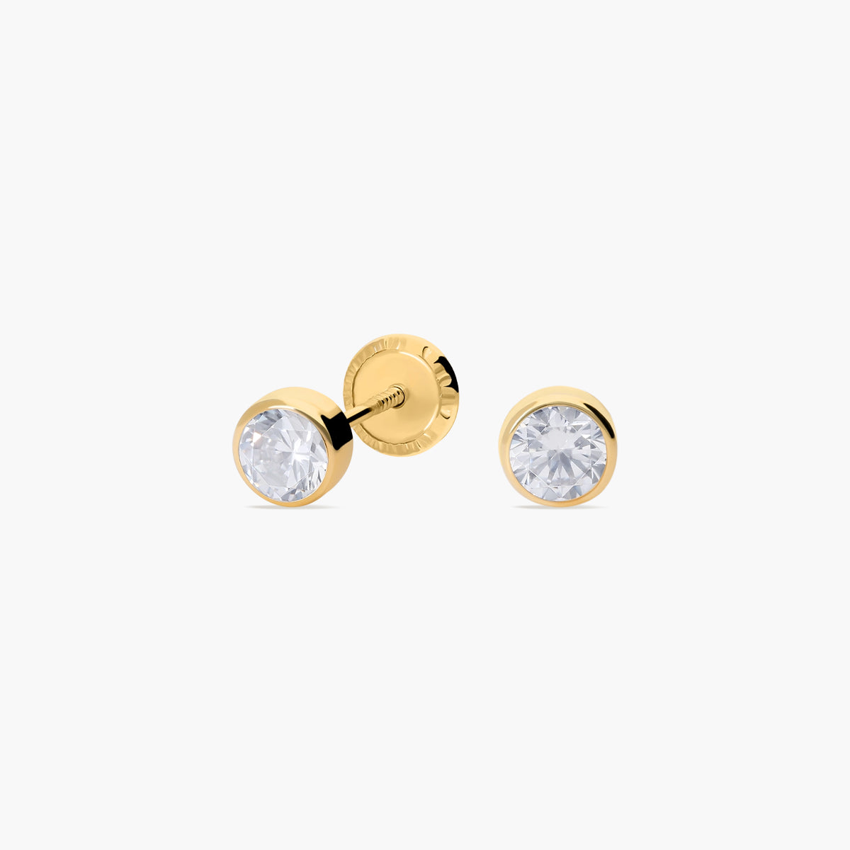 Pendientes redondos de oro 18K circonitas para bebé 4 mm