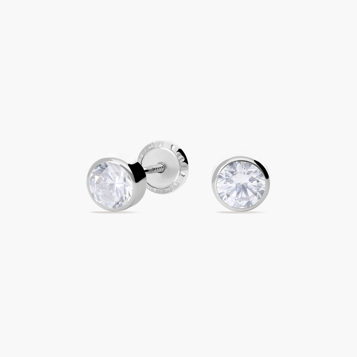 Pendientes redondos de oro blanco 18K circonitas para bebé 5 mm