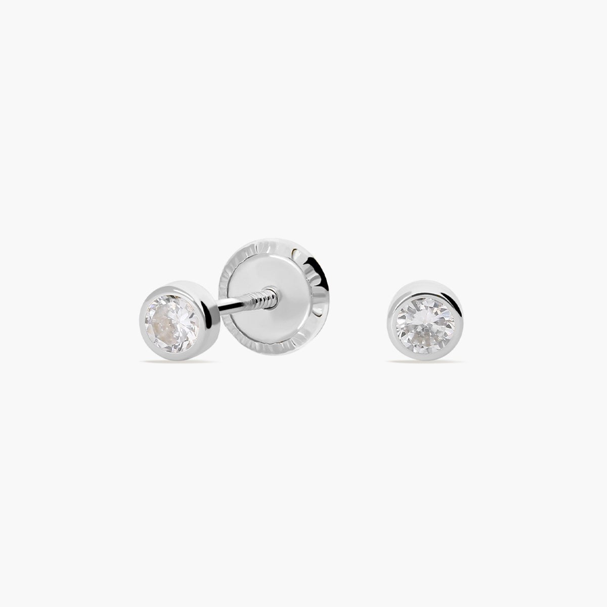 Pendientes redondos de oro blanco 18K circonitas para bebé 3 mm