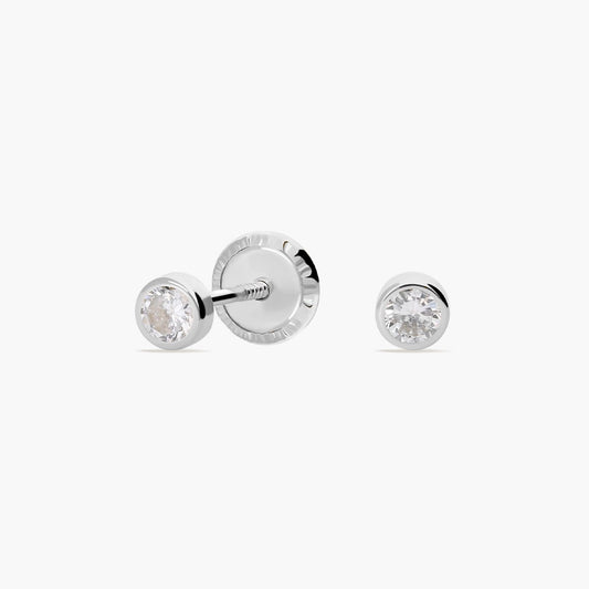 Pendientes redondos de oro blanco 18K circonitas para bebé 3 mm