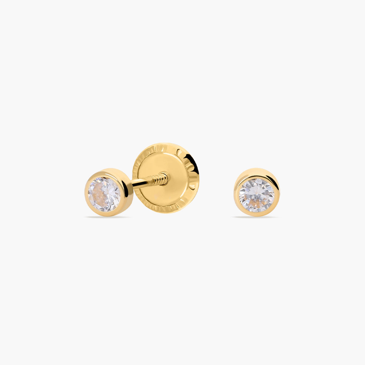 Pendientes redondos de oro 18K circonitas para bebé 3 mm