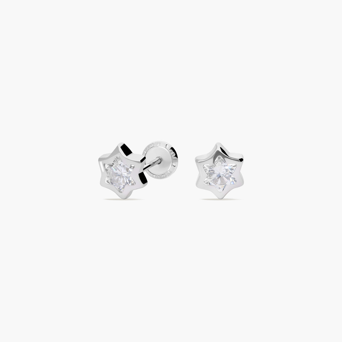 Pendientes estrella de oro blanco 18K circonitas para bebé 3 mm