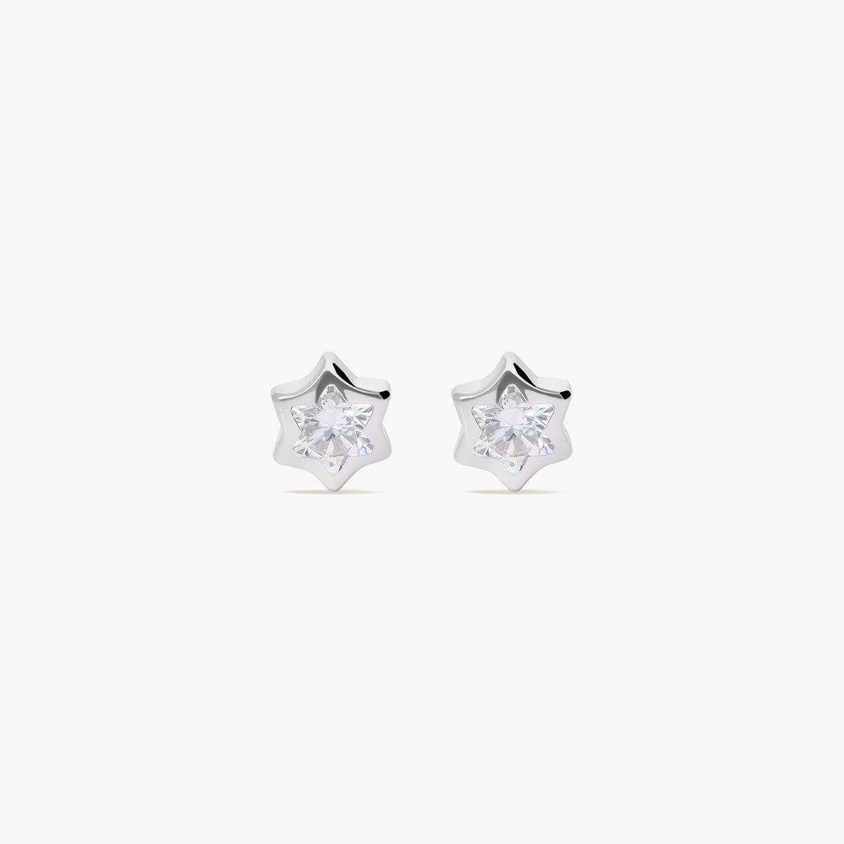 Pendientes estrella de oro blanco 18K circonitas para bebé 3 mm