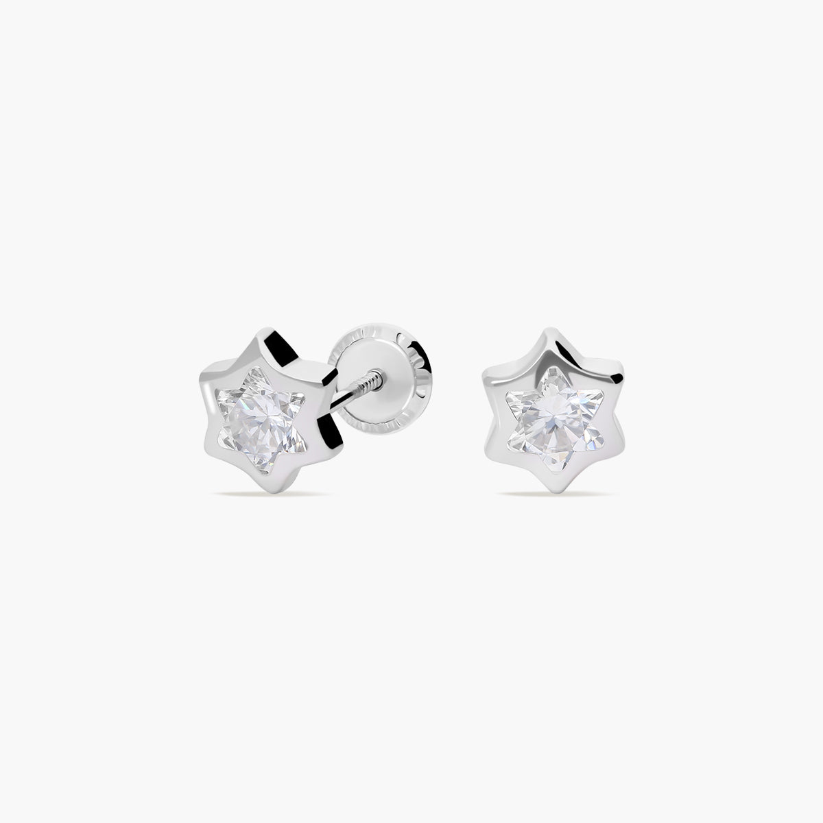 Pendientes estrella de oro blanco 18K circonitas para bebé 5 mm