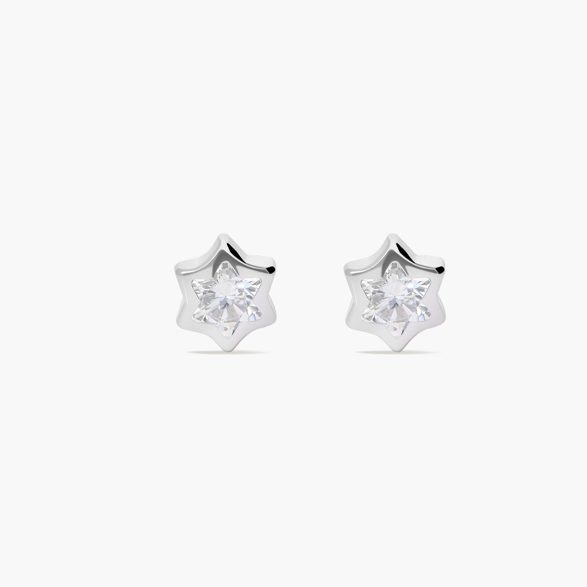 Pendientes estrella de oro blanco 18K circonitas para bebé 5 mm