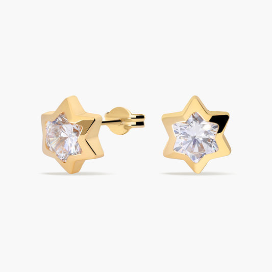 Pendientes estrella de oro 18K circonitas 6 mm