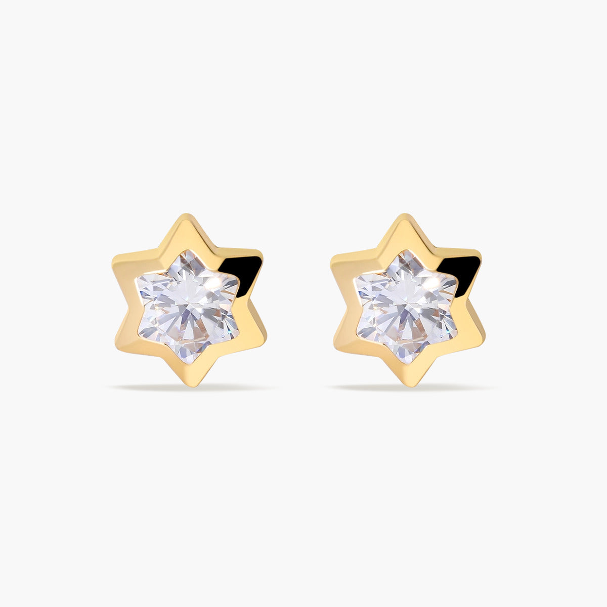 Pendientes estrella de oro 18K circonitas 6 mm
