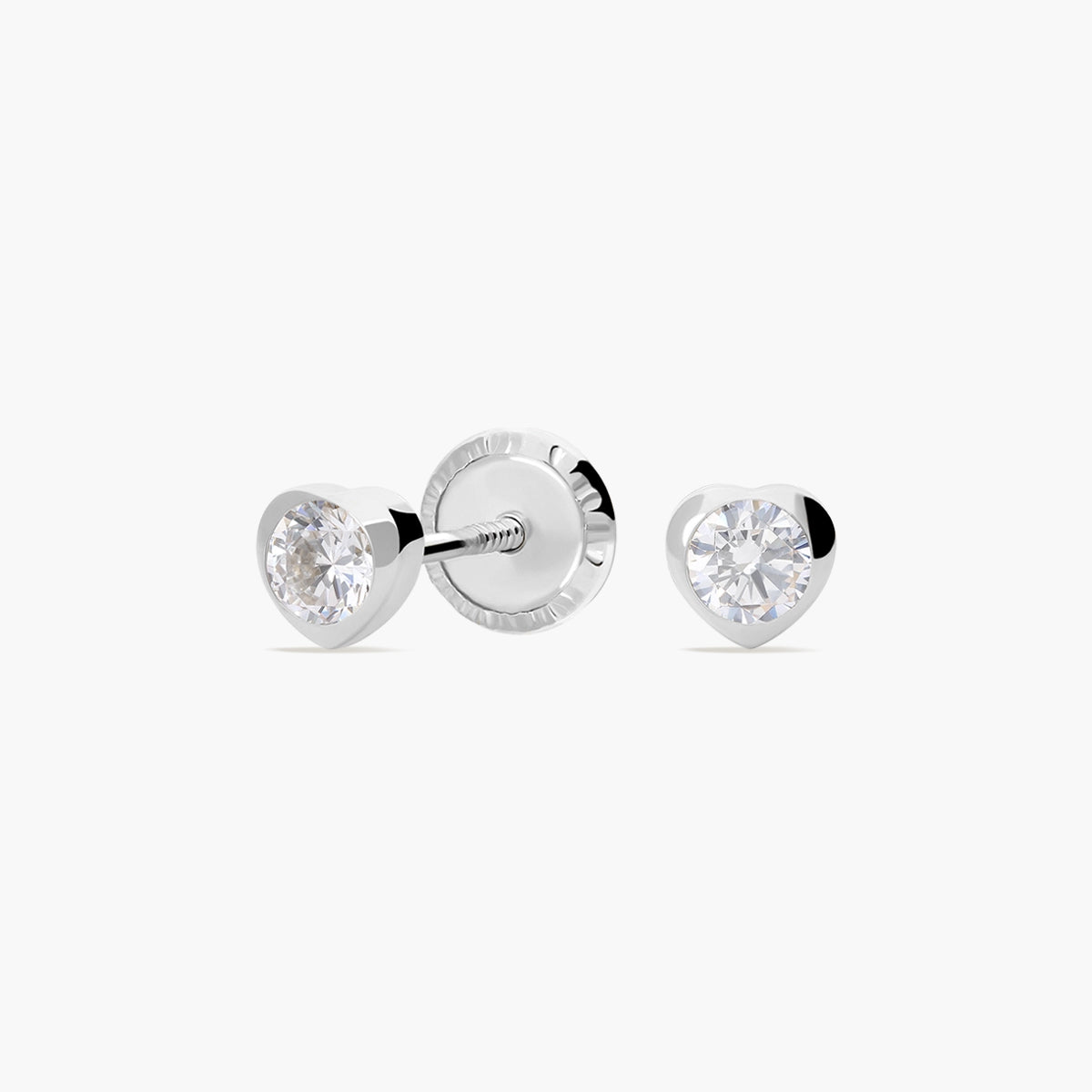 Pendientes corazón de oro blanco 18K circonitas para bebé 3 mm